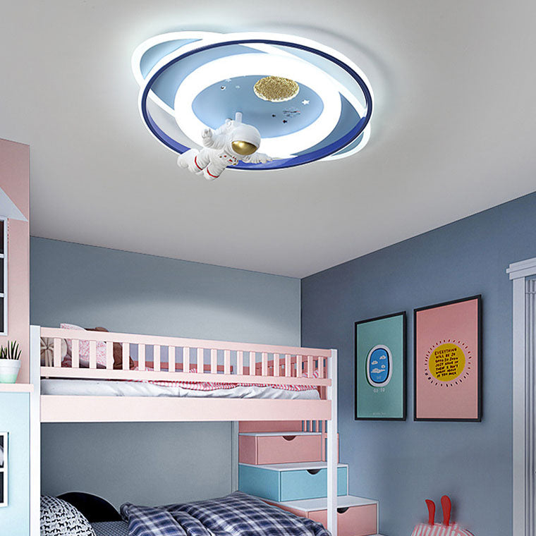 Modern Creative Kids Iron Cartoon Astronaut Rocket LED Flush Mount Ceiling Light Cuvalon