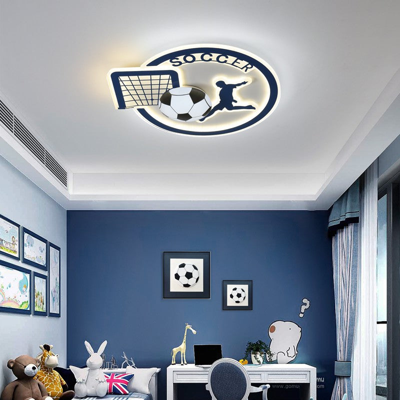 Contemporary Creative Kids Round Basketball Football Iron Acrylic LED Flush Mount Ceiling Light For Bedroom Cuvalon
