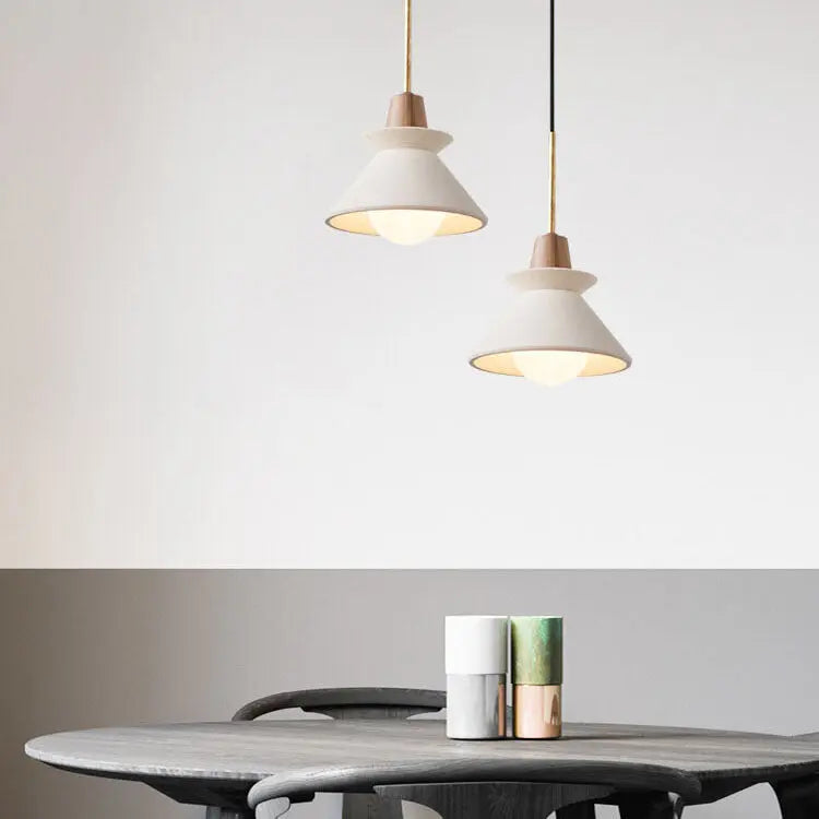 Nordic Minimalist White Cement 1-Light Tapered Pendant Light Cuvalon