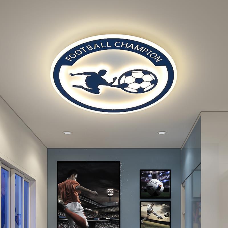 Contemporary Creative Kids Round Football Iron Acrylic LED Flush Mount Ceiling Light For Bedroom Cuvalon
