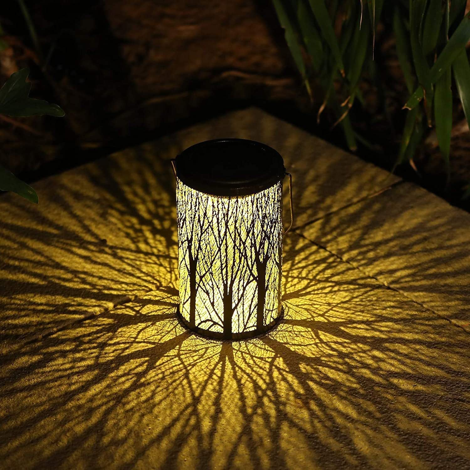 Modern Art Deco Solar Cylinder Skeleton Lantern Iron LED Outdoor Landscape Light For Garden Cuvalon