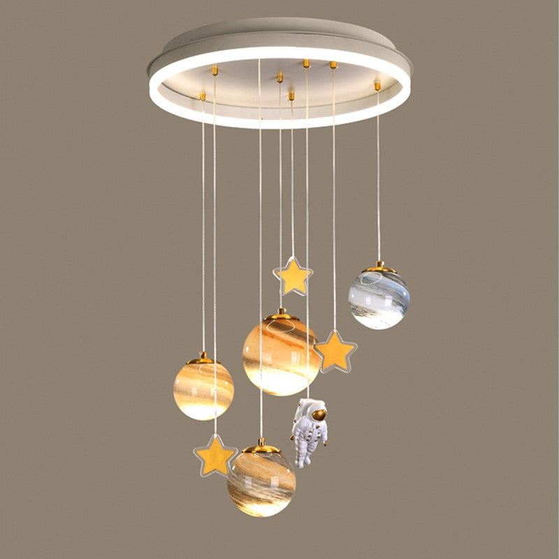 Contemporary Scandinavian Space Planet Acrylic Glass Round Shade LED Kids Flush Mount Ceiling Light For Bedroom Cuvalon