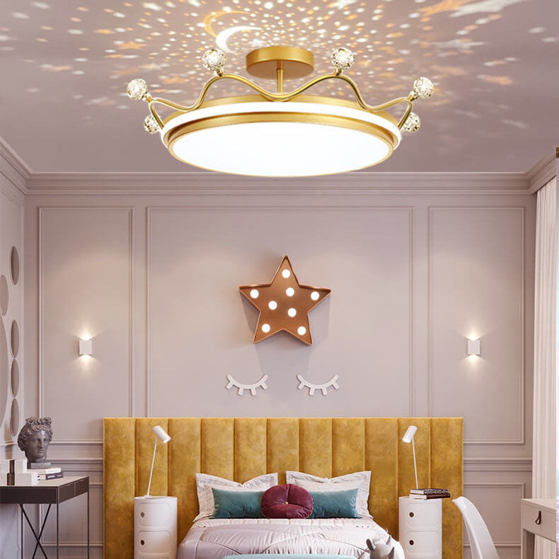 Contemporary Creative Kids Crown Iron Acrylic LED Semi-Flush Mount Ceiling Light For Bedroom Cuvalon