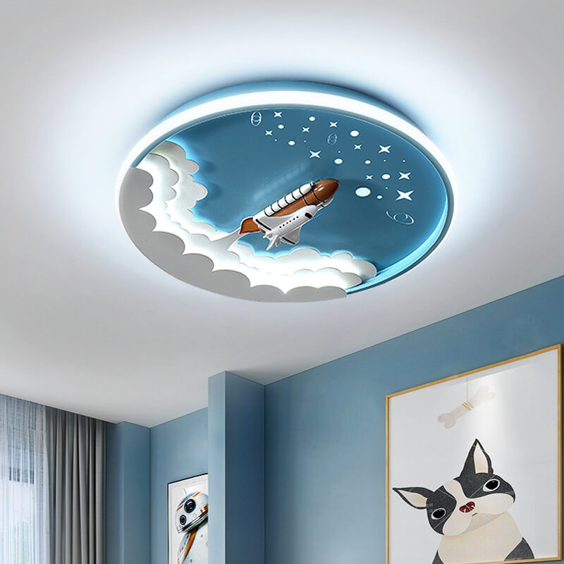 Modern Creative Cartoon Rocket Round LED Kids Flush Mount Ceiling Light Cuvalon