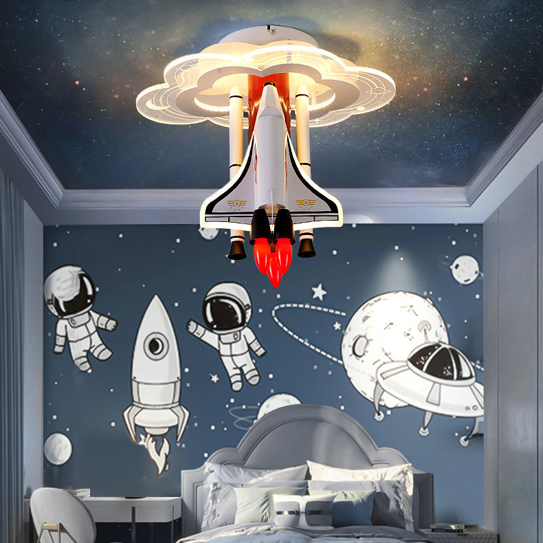Contemporary Creative Iron Cartoon Aerospace Rocket Acrylic LED Kids Flush Mount Ceiling Light For Living Room Cuvalon