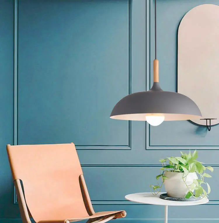 Modern Metal Wooden Top 1-Light Dome Pendant Light Cuvalon
