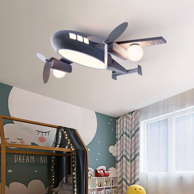 Nordic Creative Kids Cartoon Wrought Iron Airplane LED Flush Mount Ceiling Light Cuvalon