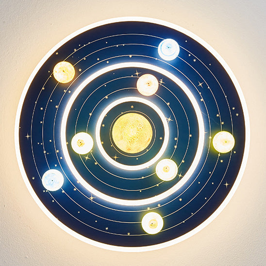 Contemporary Creative Kids Round Planet Iron Acrylic LED Flush Mount Ceiling Light For Bedroom Cuvalon