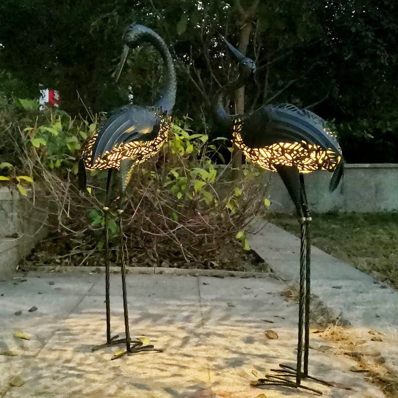 Contemporary Creative Iron Animal Crane LED Solar Waterproof Lawn Landscape Light For Outdoor Patio Cuvalon