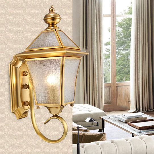 European Modern Luxury Quadrilateral Brass Glass Waterproof 1-Light Outdoor Wall Sconce Lamp Cuvalon