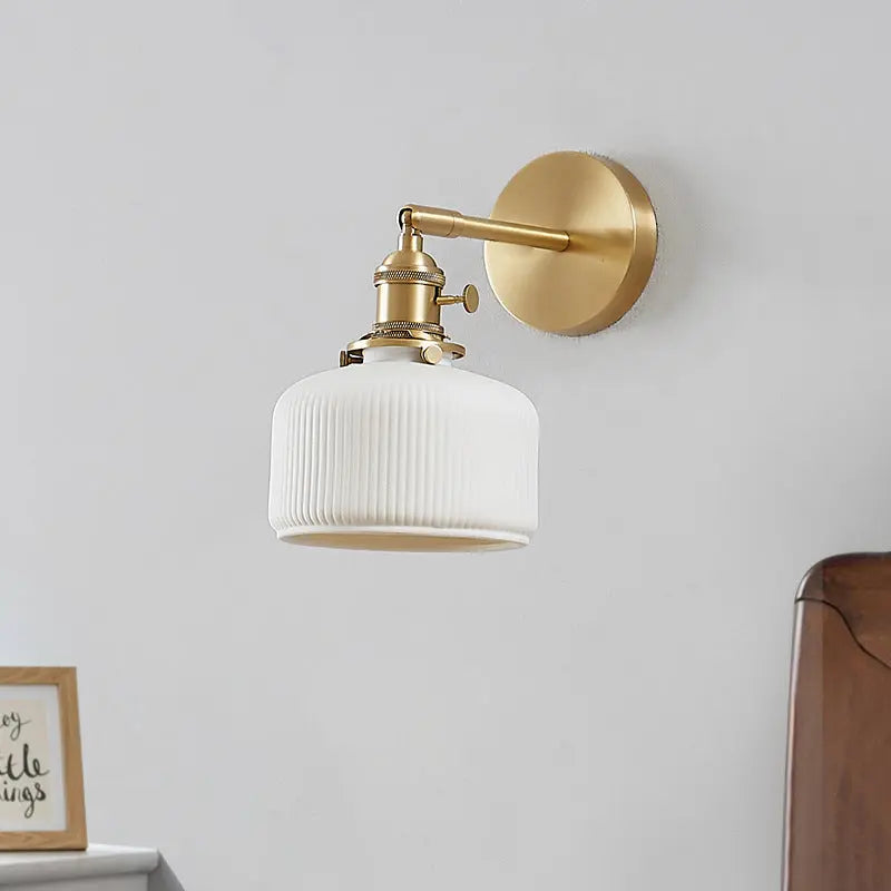 Modern Minimalist Striped Ceramic Jar 1-Light Wall Sconce Lamp Cuvalon