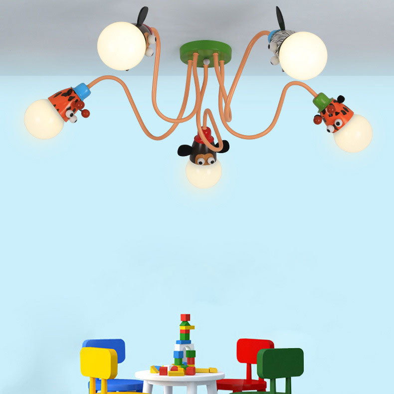 Cartoon Creative Animal Light Head 3/4/5 Light Kids Semi-Flush Mount Ceiling Light Cuvalon