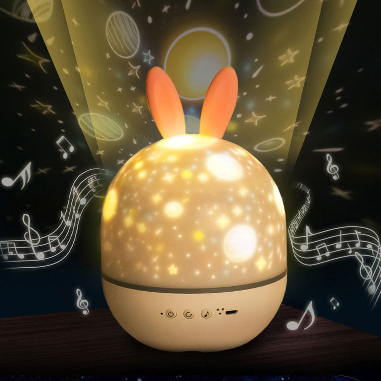 Contemporary Creative Kids Projectable Round Rabbit Deer ABS LED Table Lamp For Bedroom Cuvalon