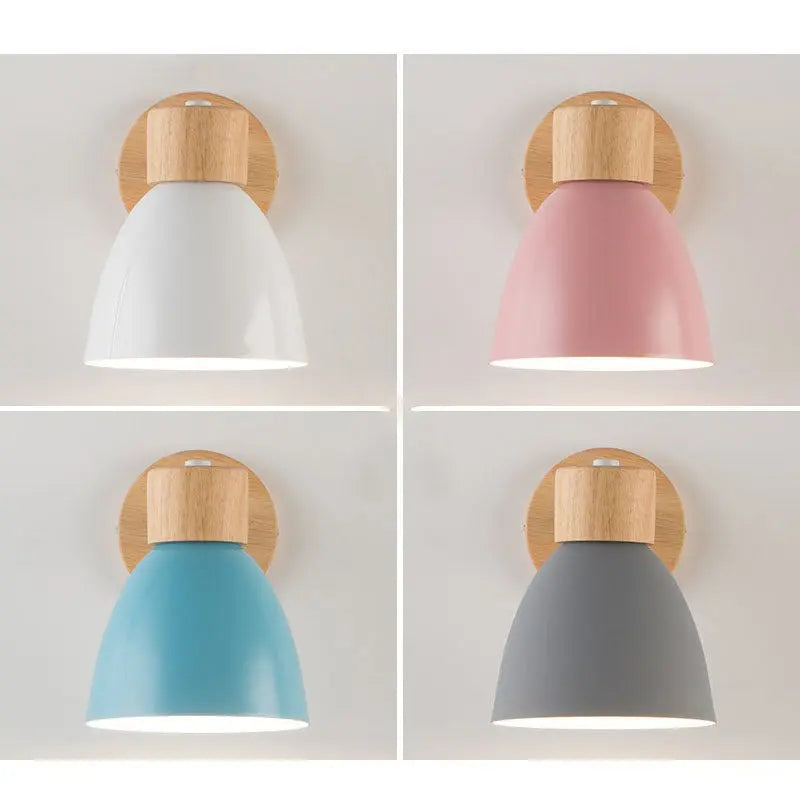 Modern Minimalist Solid Color Macaron Iron Wood 1-Light Wall Sconce Lamp Cuvalon