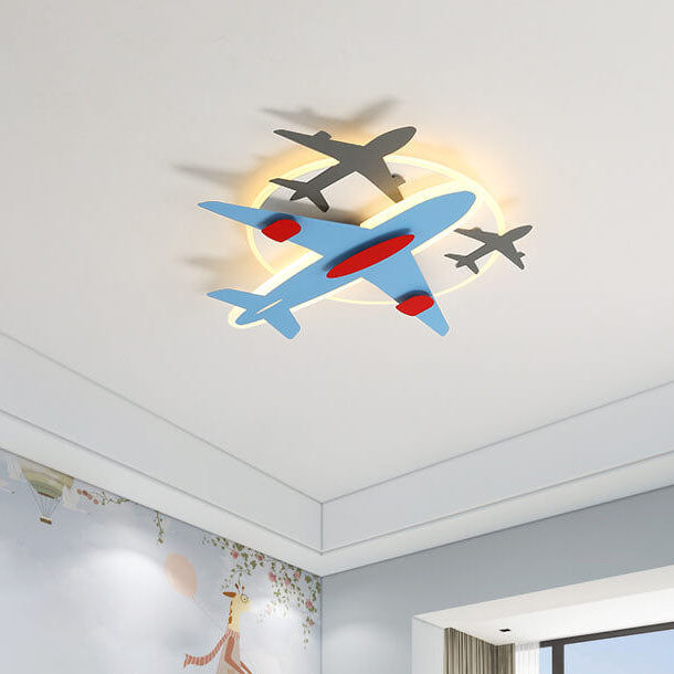Modern Creative Aircraft Shape LED Cartoon Kids Flush Mount Ceiling Light Cuvalon