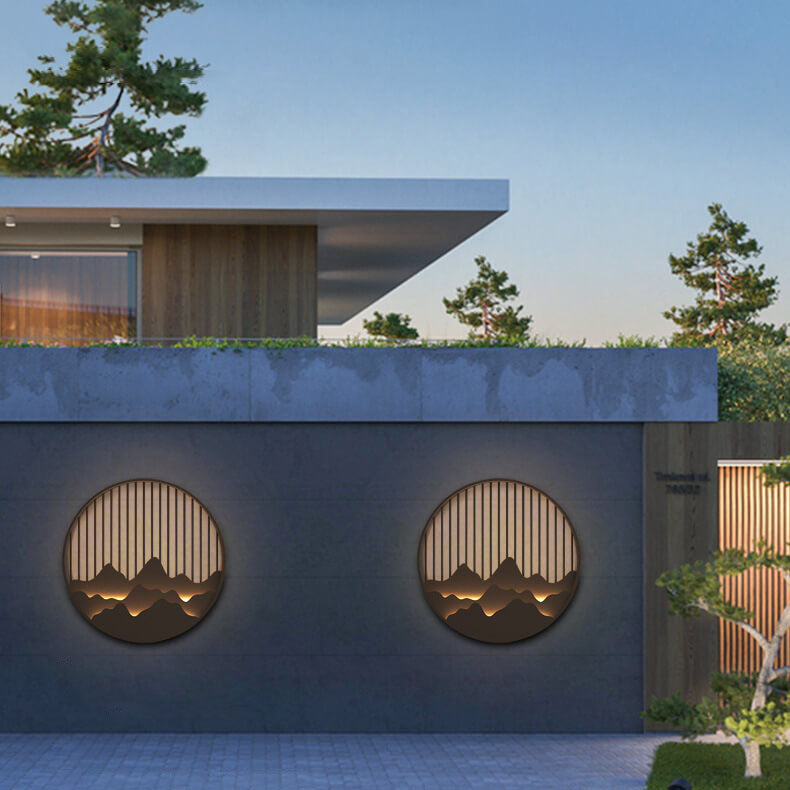 Chinese Modern Round Mountain Stainless Steel PC LED Waterproof Outdoor Wall Sconce Light Cuvalon