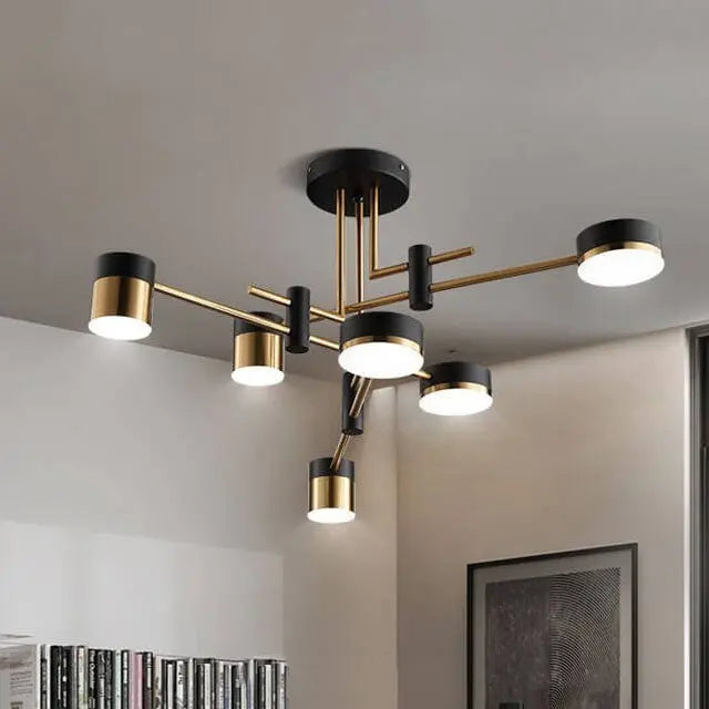 Modern Minimalist Black Gold Balanced 4-8 Light Semi-Flush Mount Light Cuvalon