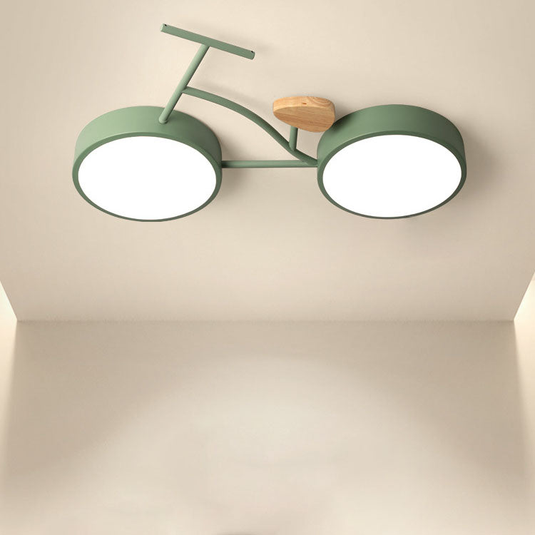 Contemporary Creative Bicycle Acrylic Wood LED Kids Flush Mount Ceiling Light For Living Room Cuvalon
