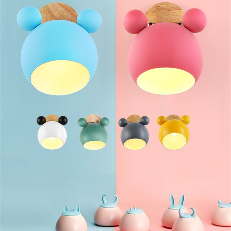 Nordic Cartoon Bear Dome 1-Light Kids Wall Sconce Lamp Cuvalon