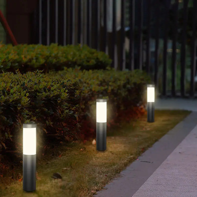Modern Cylindrical Stainless Steel Waterproof Solar Outdoor Lawn LED Garden Ground Insert Landscape Light Cuvalon