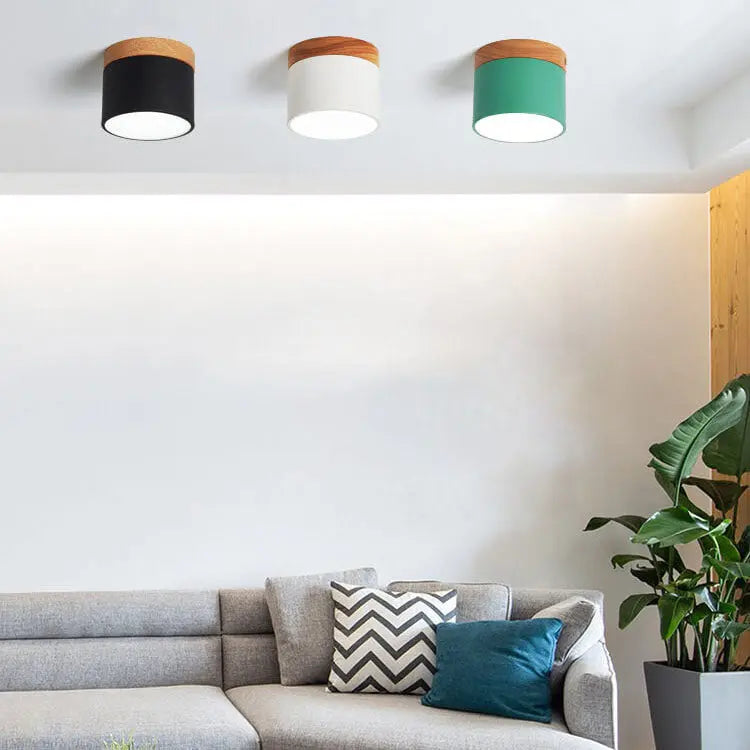 Scandinavian Macaroon Solid Color Log LED Flush Mount Ceiling Light Cuvalon