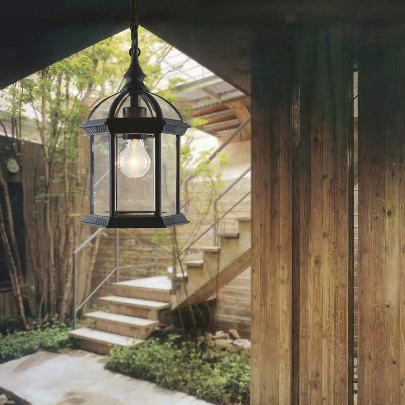 Modern Minimalist Hexagonal Column Aluminum Glass 1-Light Outdoor Pendant Light For Garden Cuvalon
