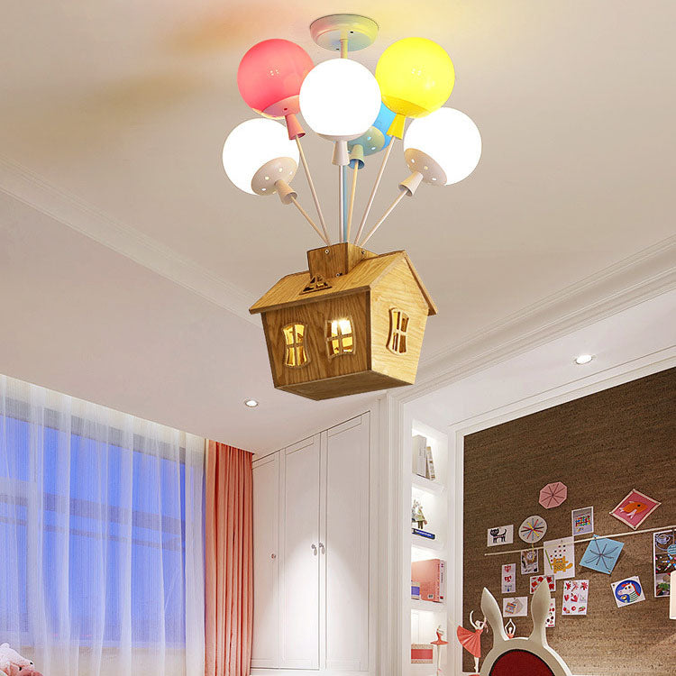 Contemporary Creative Colorful Acrylic Balloon Log Cabin 7/9-Light Kids Semi-Flush Mount Ceiling Light For Bedroom Cuvalon