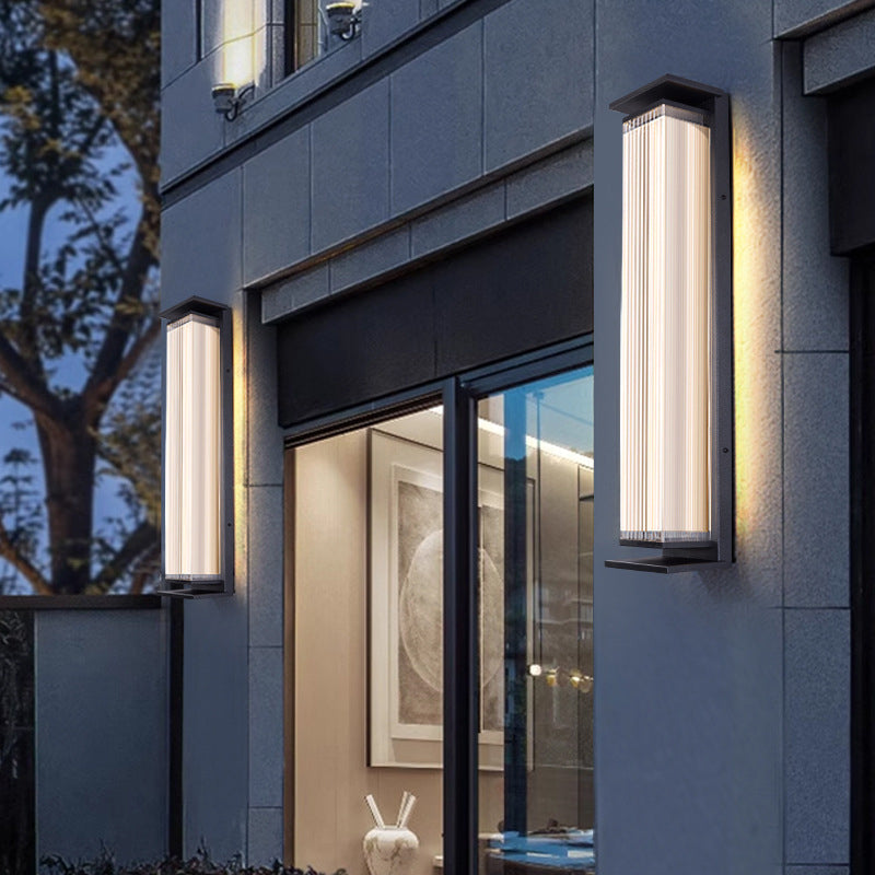 Modern Minimalist Waterproof Rectangular Stainless Steel Acrylic LED Wall Sconce Lamp For Outdoor Patio Cuvalon