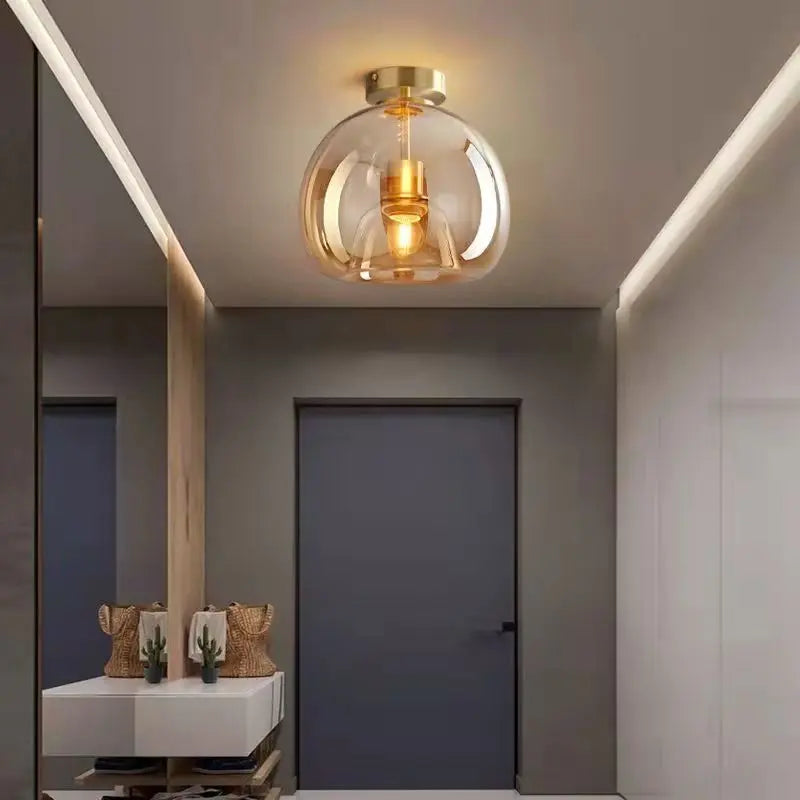 Nordic Light Luxury Round Glass Ball 1-Light Semi-Flush Mount Ceiling Light Cuvalon