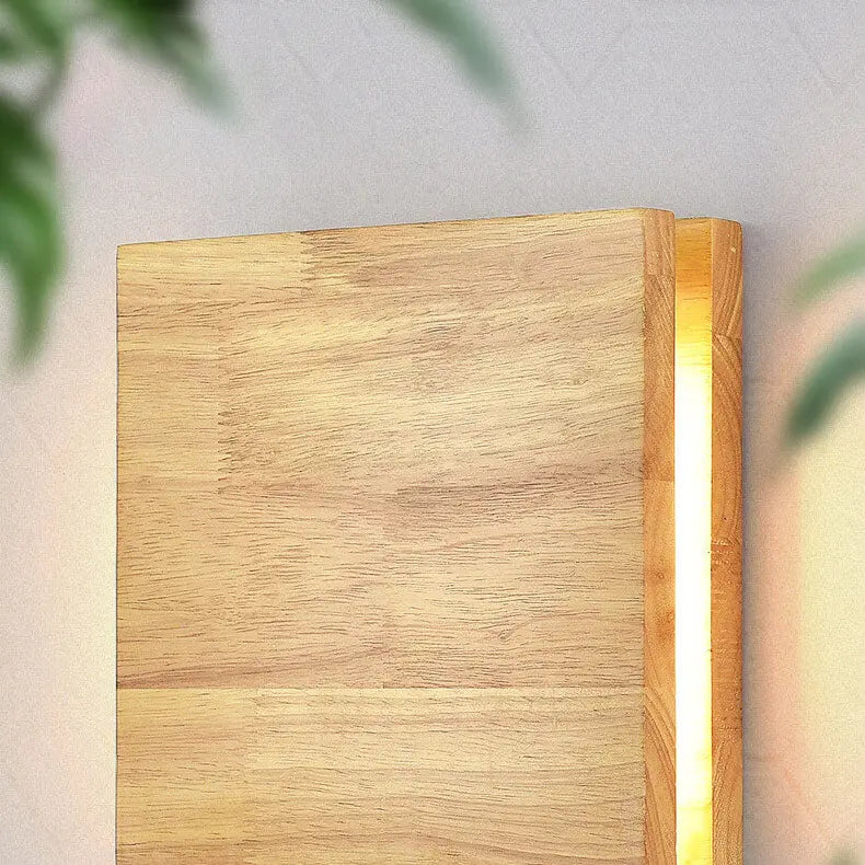 Japanese Wabi-sabi Log Wood Rectangular LED Wall Sconce Lamp Cuvalon
