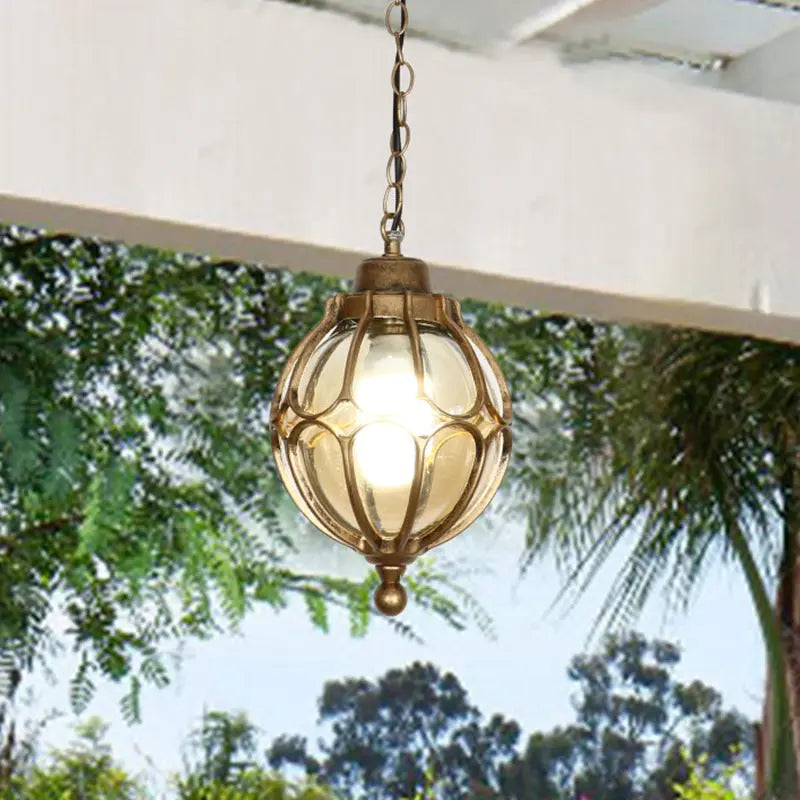 Traditional European Waterproof Aluminum Iron Glass Ball 1-Light Pendant Light For Outdoor Patio Cuvalon