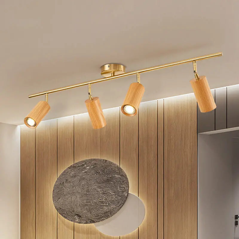 Nordic Minimalist Walnut Wood Spotlight Linear Track 1/2/3/4 Light LED Semi-Flush Mount Ceiling Light Cuvalon