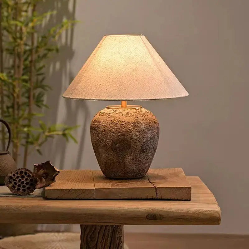 Modern Shabby Chic Cone Fabric Ceramic Jar 1-Light Table Lamp For Bedroom Cuvalon
