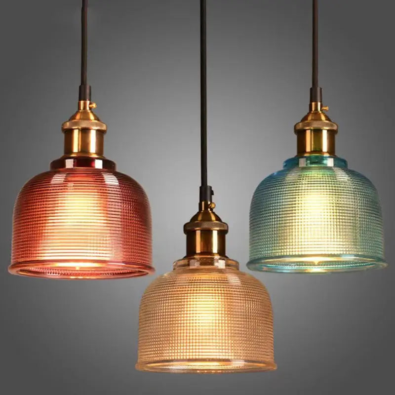 Vintage Textured Lattice Glass 1-Light Pendant Light Cuvalon