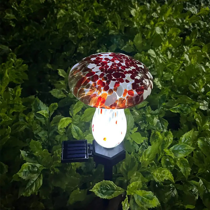 Contemporary Creative Colorful Mushroom Glass Shape LED Solar Waterproof Lawn Insert Light For Garden Cuvalon
