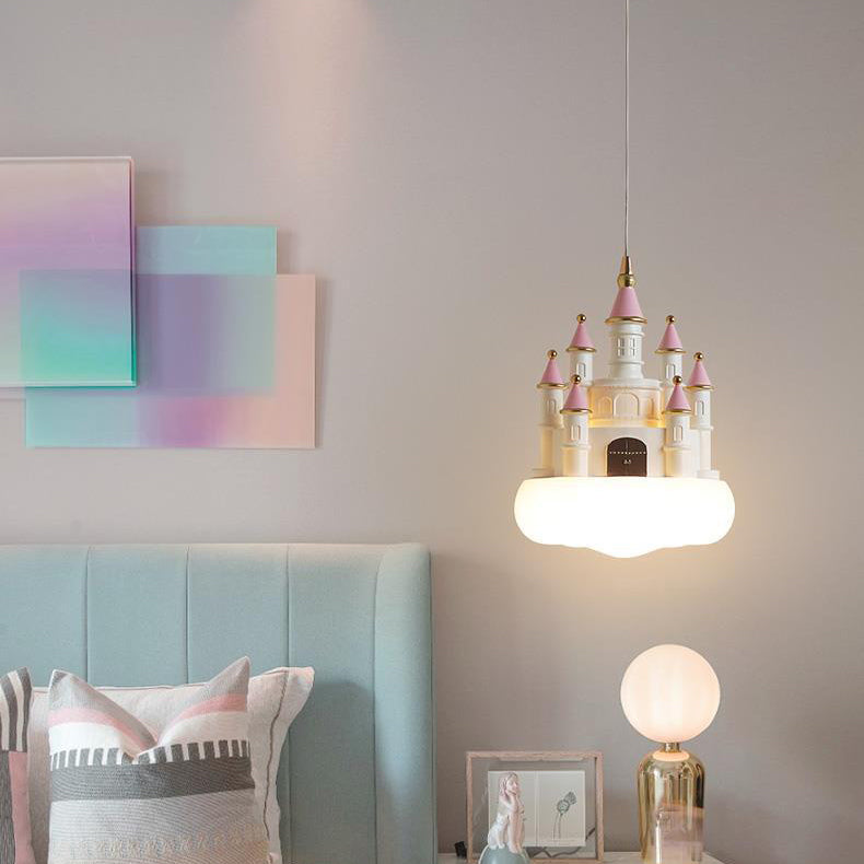 Contemporary Nordic Kids Resin PVC PE Castle 1-Light Pendant Light For Bedroom Cuvalon