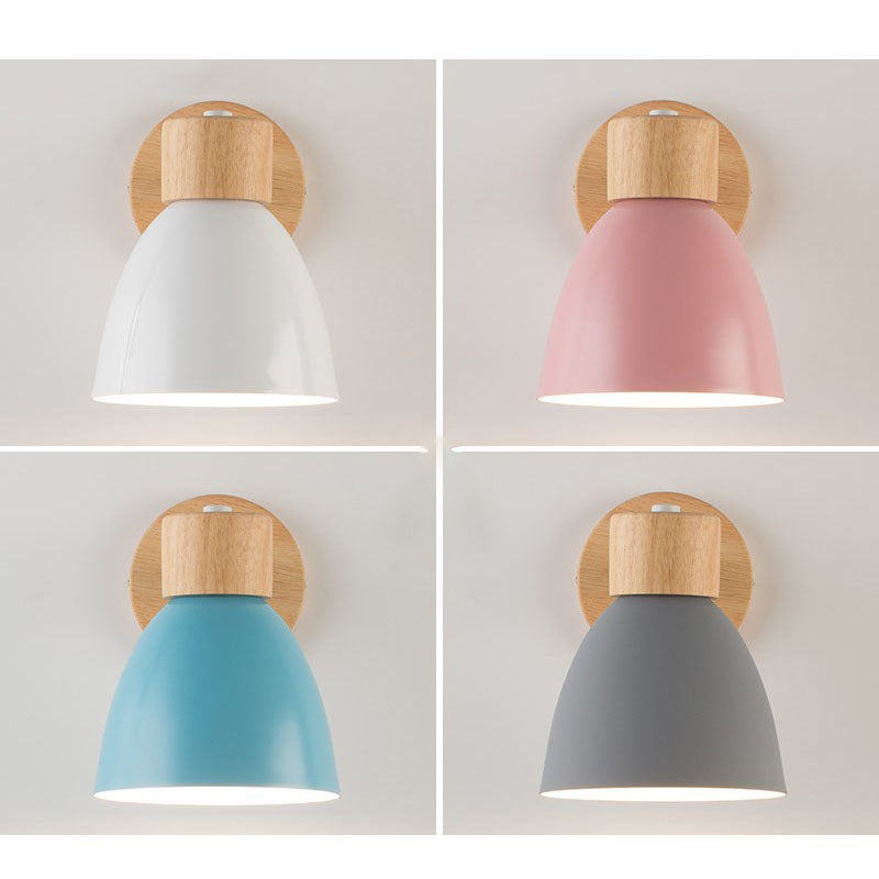 Modern Minimalist Solid Color Macaron Iron Wood 1-Light Wall Sconce Lamp Cuvalon