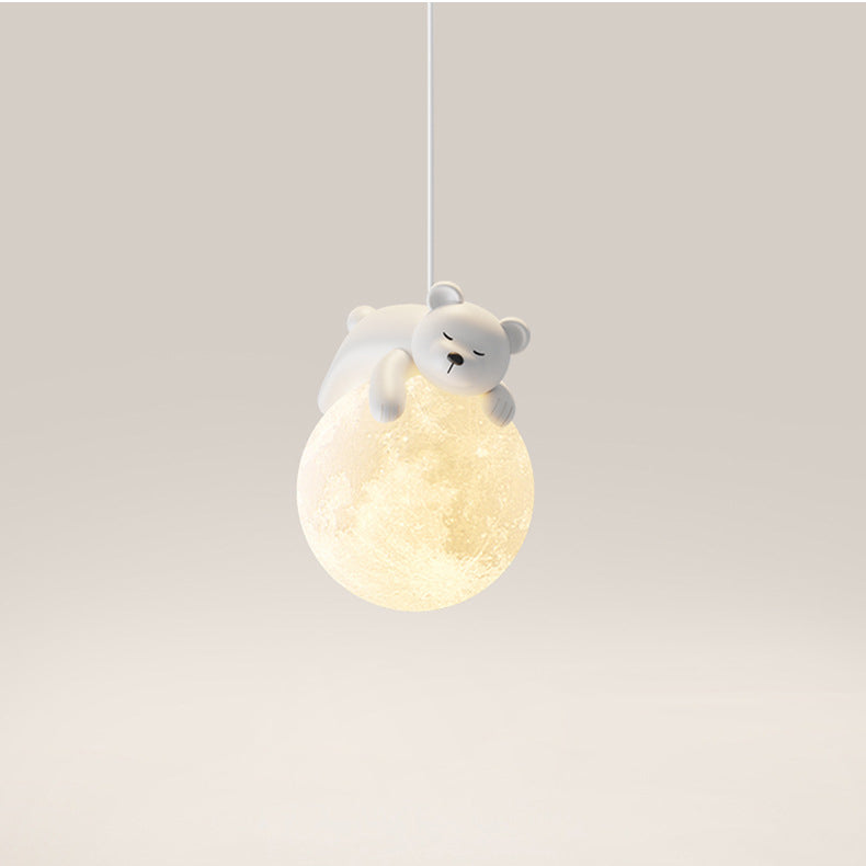 Contemporary Creative Resin Animal Rabbit Moon 1-Light Kids Pendant Light For Living Room Cuvalon