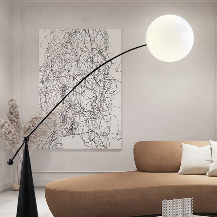 Contemporary Creative Tapered Base Fishing Rod Orb Iron Glass 1-Light Standing Floor Lamp For Living Room Cuvalon