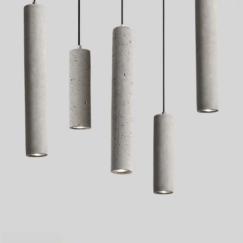 Contemporary Industrial Cylindrical Rough Texture Cement 1-Light Pendant Light For Living Room Cuvalon