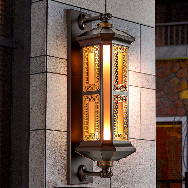 Traditional Chinese Waterproof Aluminum Glass Cylinder 1/2 Light Wall Sconce Lamp For Outdoor Patio Cuvalon