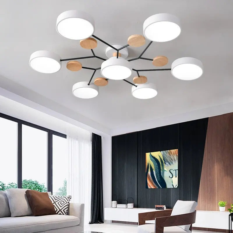 Contemporary Scandinavian Round Molecule Branch Design LED Semi-Flush Mount Ceiling Light For Living Room Cuvalon