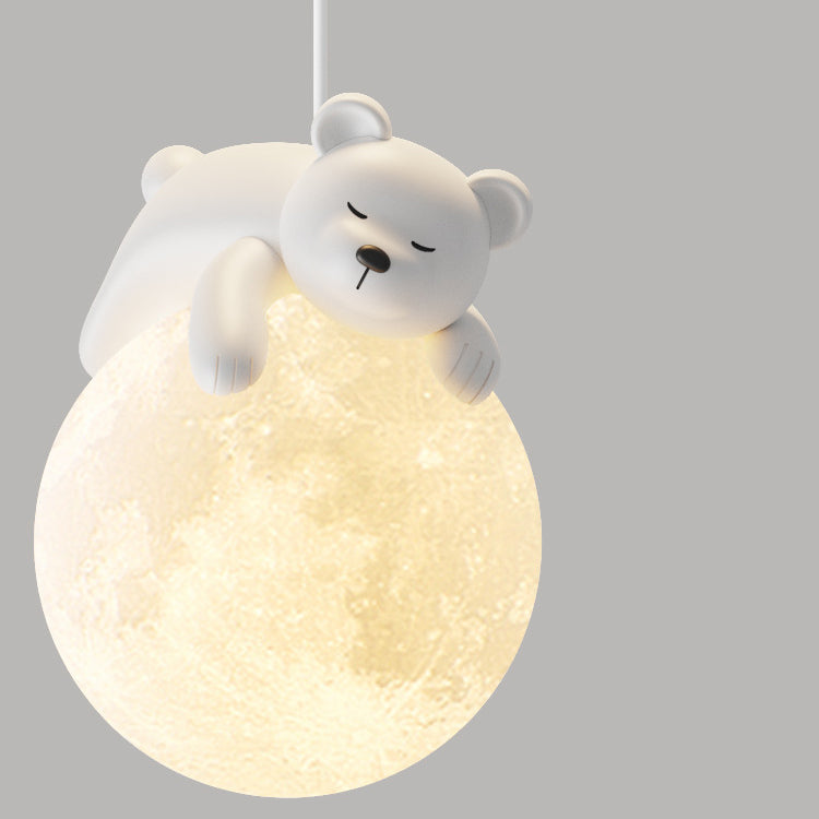 Contemporary Creative Resin Animal Rabbit Moon 1-Light Kids Pendant Light For Living Room Cuvalon