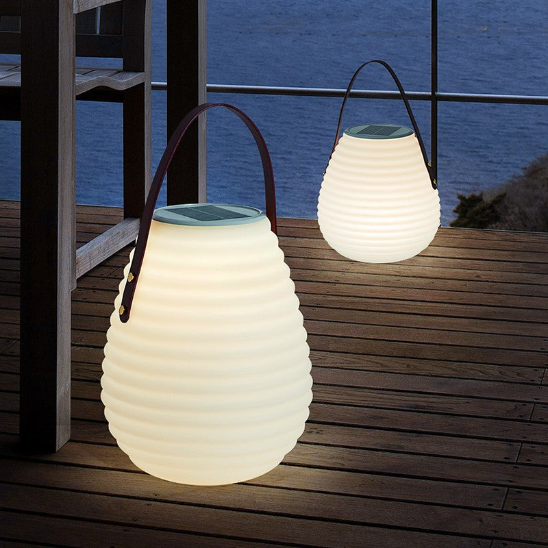 Modern Minimalist Solar Waterproof Leather PE Cylinder Striped Lantern Portable LED Landscape Lighting Outdoor Light For Outdoor Patio Cuvalon