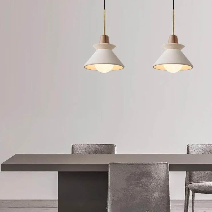 Nordic Minimalist White Cement 1-Light Tapered Pendant Light Cuvalon