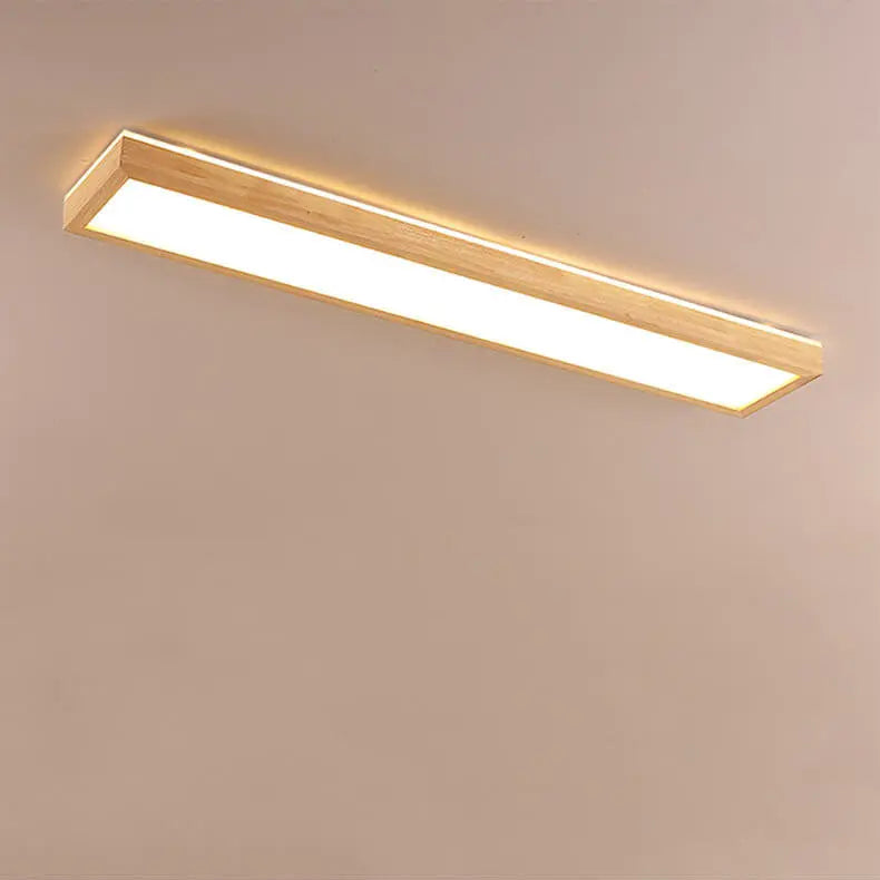Japanese Minimalist Log Rectangular Walnut LED Flush Mount Ceiling Light Cuvalon