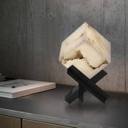 Modern Minimalist Textured Square Stainless Steel Marble 1-Light Table Lamp For Bedroom Cuvalon