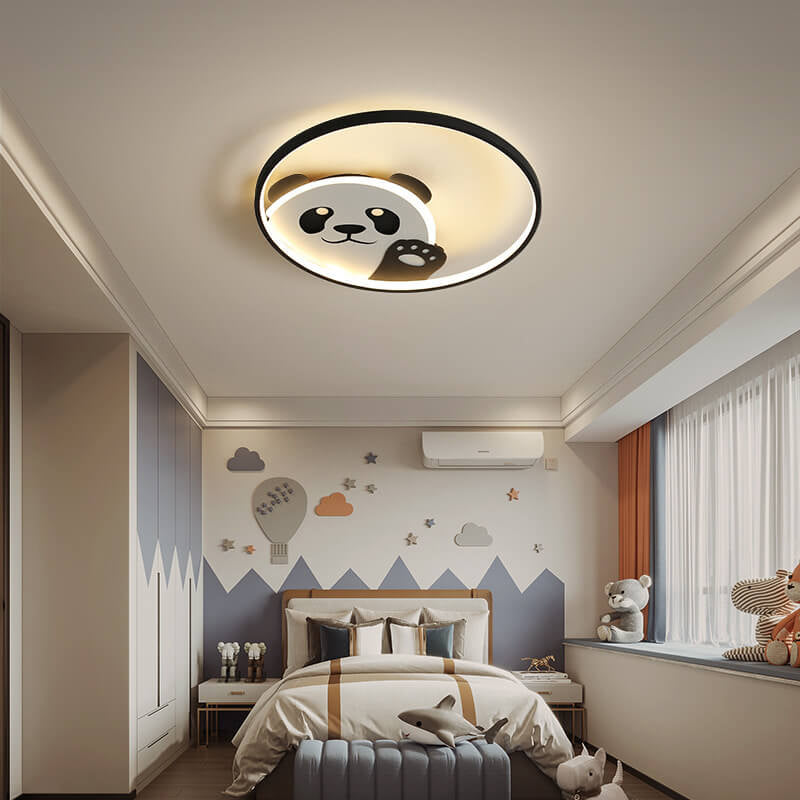 Cartoon Cute Panda Round LED Flush Mount Ceiling Light Cuvalon