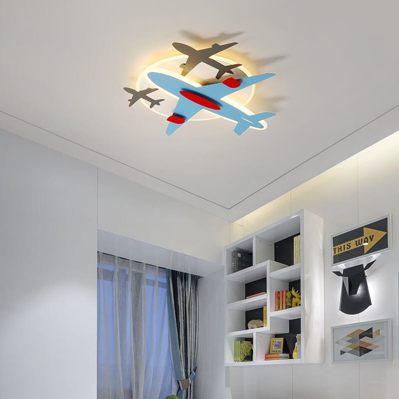 Modern Creative Aircraft Shape LED Cartoon Kids Flush Mount Ceiling Light Cuvalon