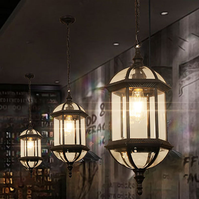 Contemporary Retro Hexagonal Lantern Glass Aluminum 1-Light Waterproof Pendant Light For Outdoor Patio Cuvalon